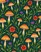 Whimsical Mushroom Floral Garden Pattern Rug