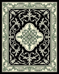 Vintage Black Ivory Green Floral Medallion Rug