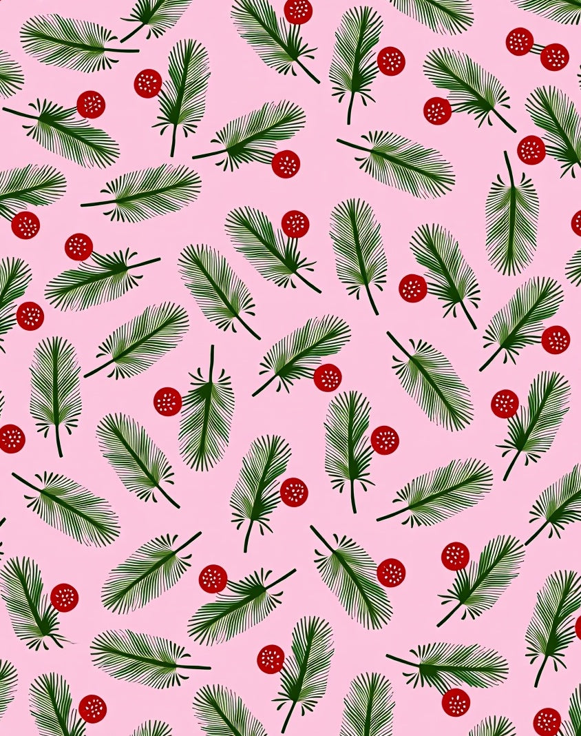 Festive Green Fir Sprigs Red Berries Rug