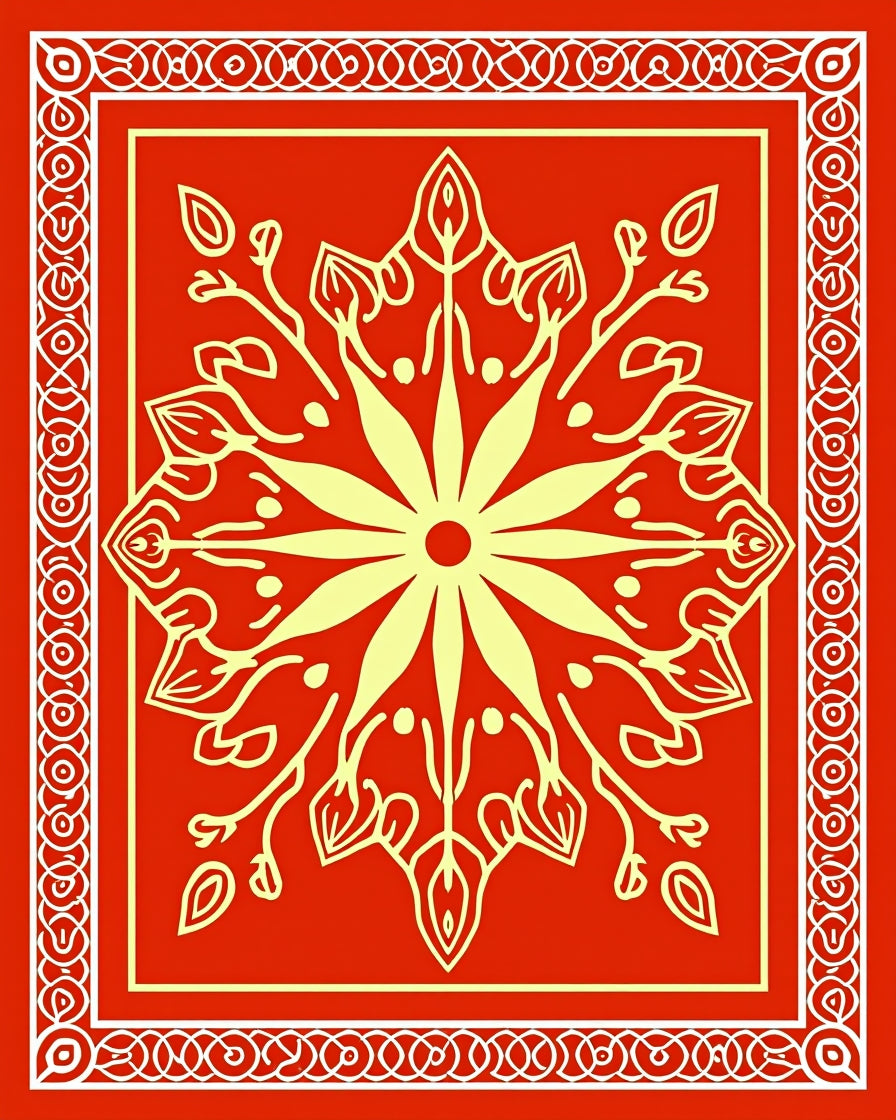 Bold Red Yellow Floral Mandala Rug