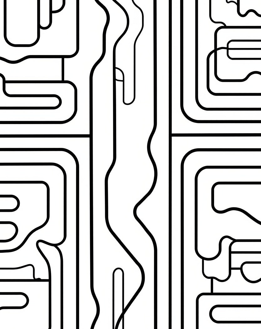 Abstract Flowing Black White Line Design Rug