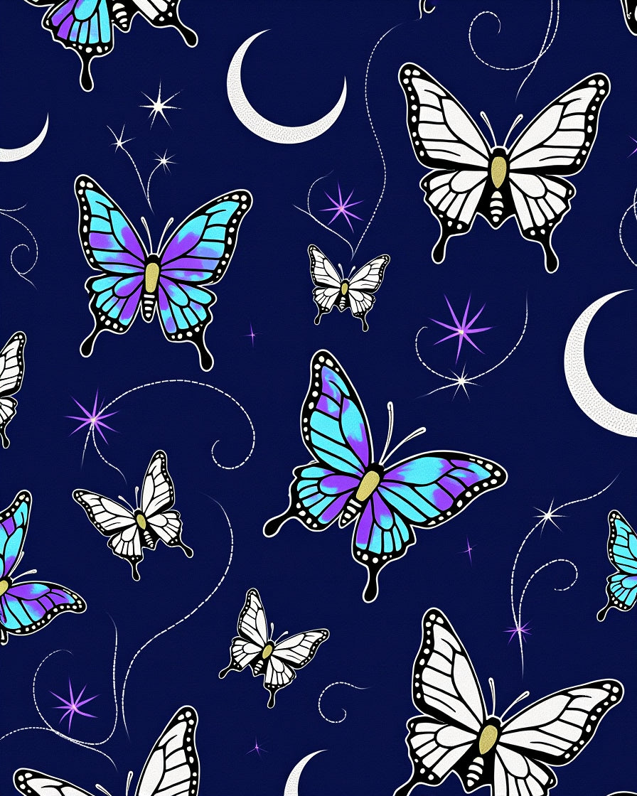 Night Sky Butterfly Moon Pattern Rug
