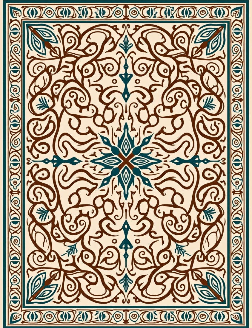Ornate Floral Scrollwork Elegant Design Rug