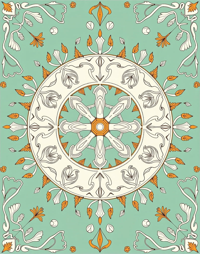 Art Nouveau Floral Wheel Pattern Rug