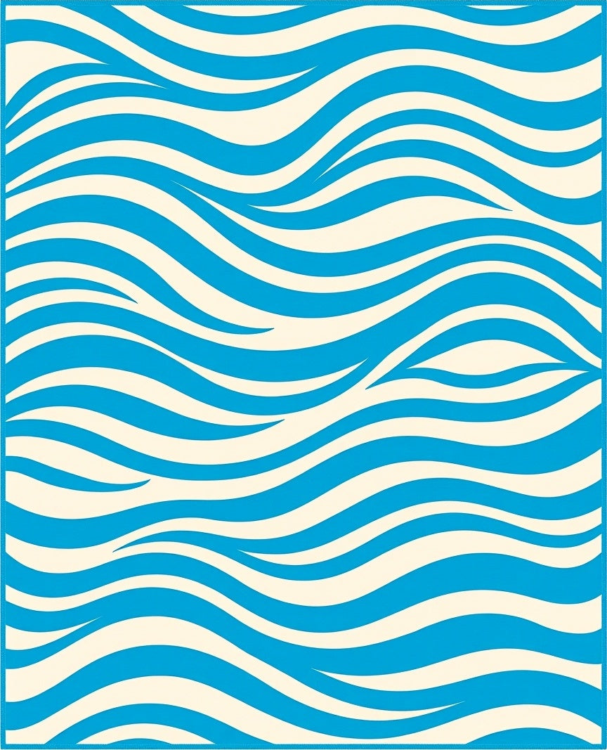 Blue Cream Flowing Abstract Waves Rug