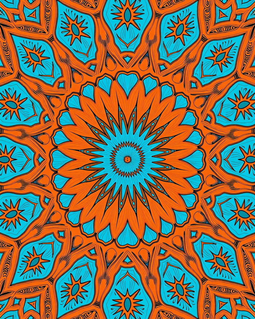 Bold Orange Blue Mandala Pattern Rug