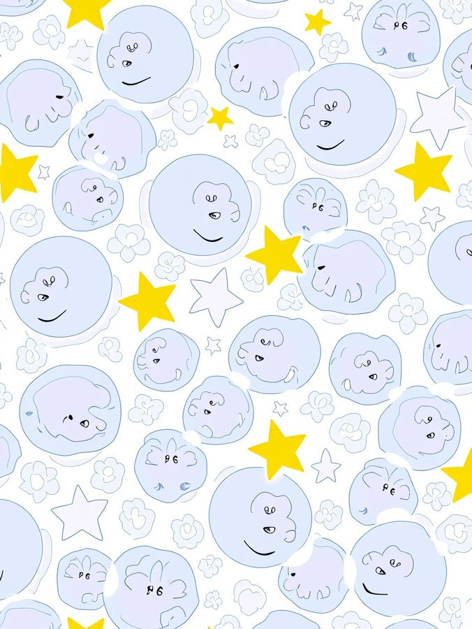 Whimsical Blue Faces Yellow Stars Rug