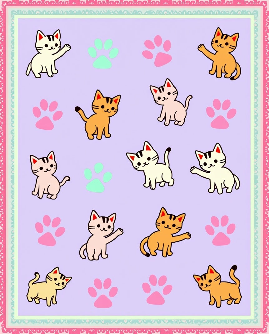 Playful Kitten Paw Print Pattern Rug