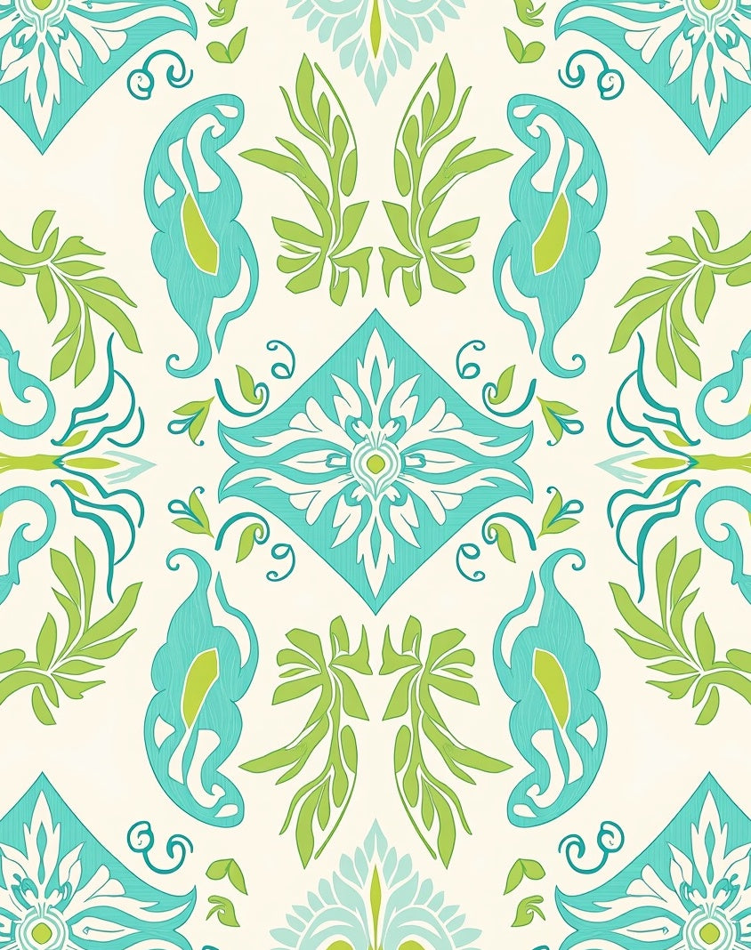 Eclectic Teal Green Floral Pattern Rug