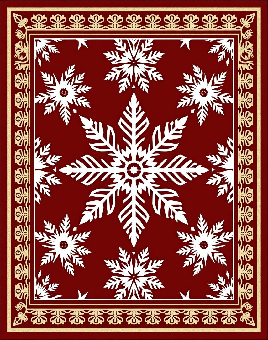 Winter Snowflake Lace Border Design Rug