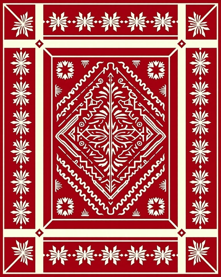 Red Floral Starburst Geometric Rug