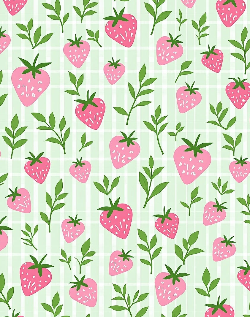 Sweet Strawberry Botanical Plaid Design Rug