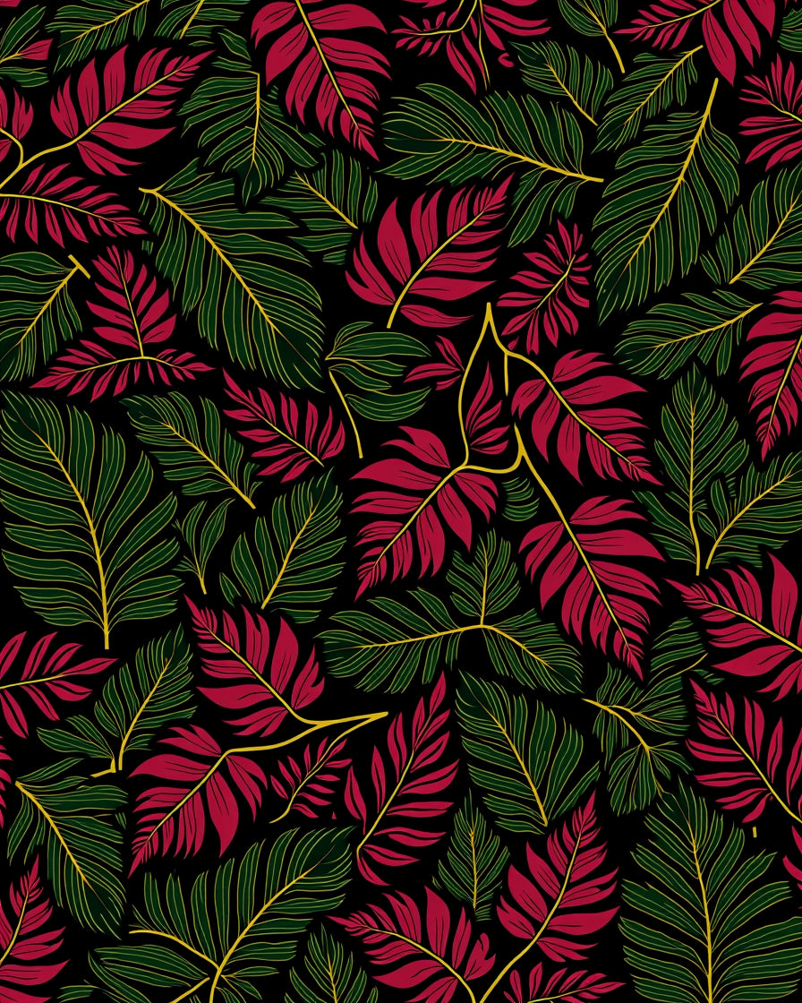 Dark Forest Red and Green Foliage Rug