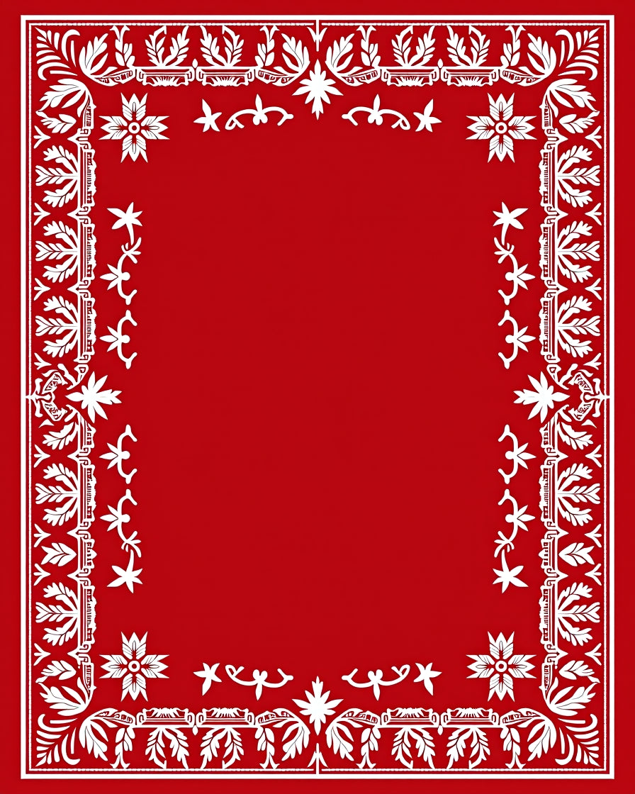 Red White Floral Leaf Border Design Rug