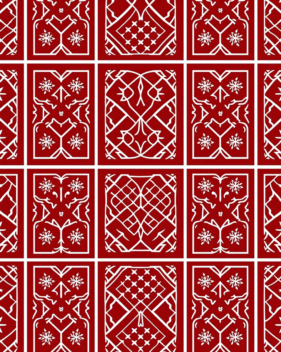 Classic Red White Intricate Pattern Rug
