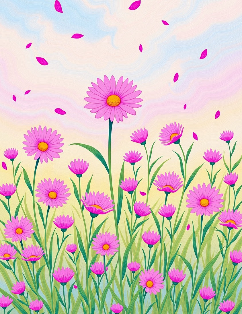 Pink Petal Bloom Field Pattern Rug