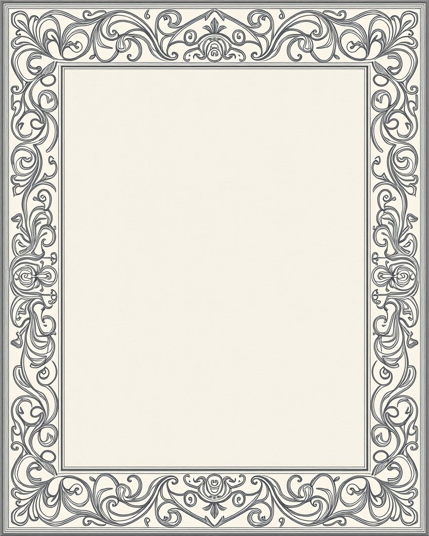 Elegant Ornate Scrollwork Frame Design Rug