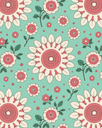 Retro Floral Patterns on Teal Background Rug