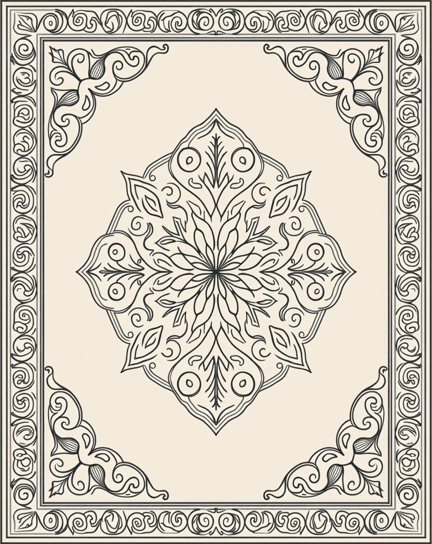 Classic Floral Mandala With Border Design Rug