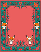 Playful Fox and Floral Border Design Rug