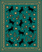 Whimsical Black Cats Stars Border Design Rug