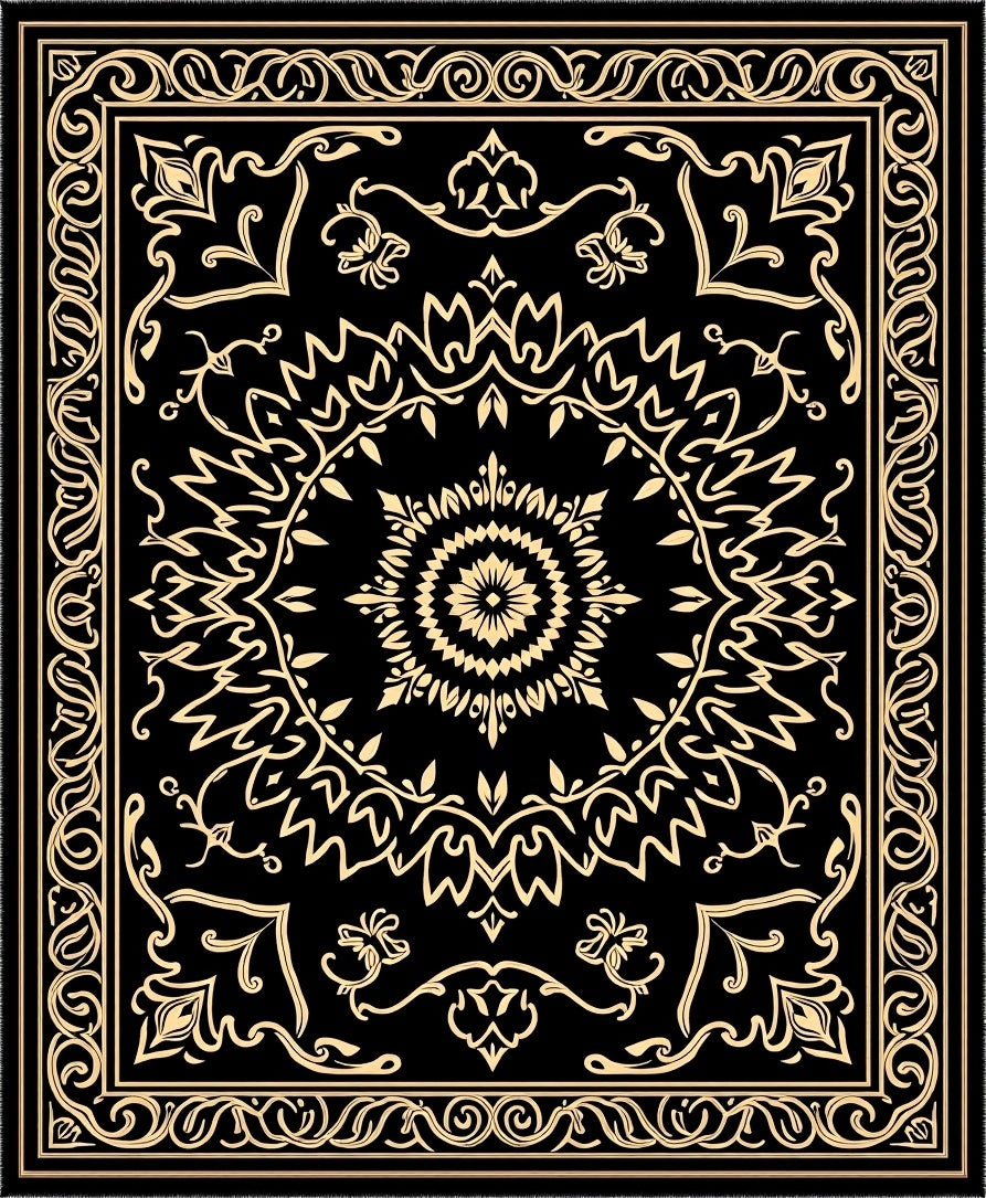Black Gold Ornate Medallion Rug