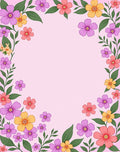 Pink Floral Border with Green Leaves Rug