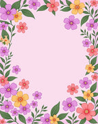 Pink Floral Border with Green Leaves Rug