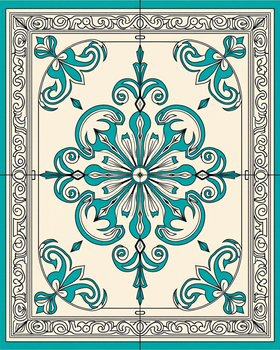 Turquoise Classic Floral Medallion Design Rug