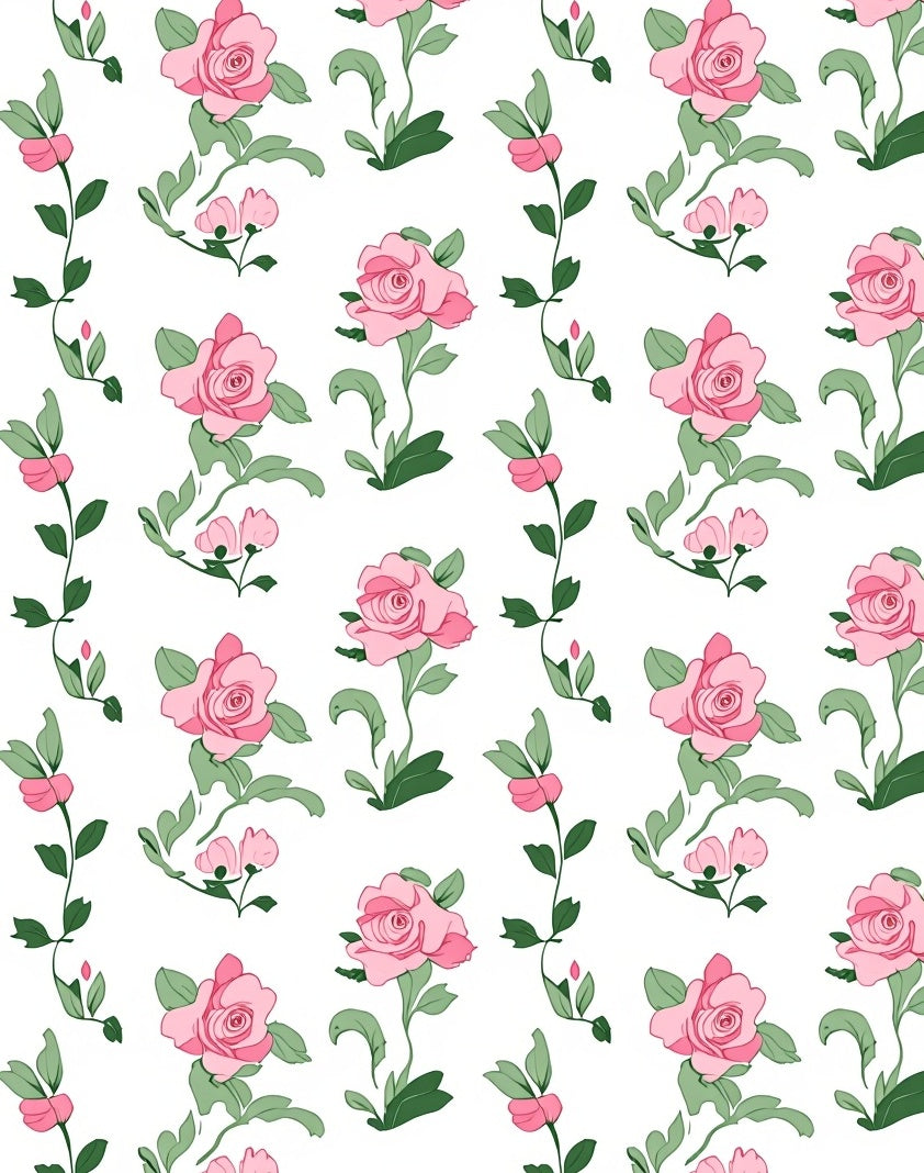 Pink Rose Vine Floral Pattern Rug