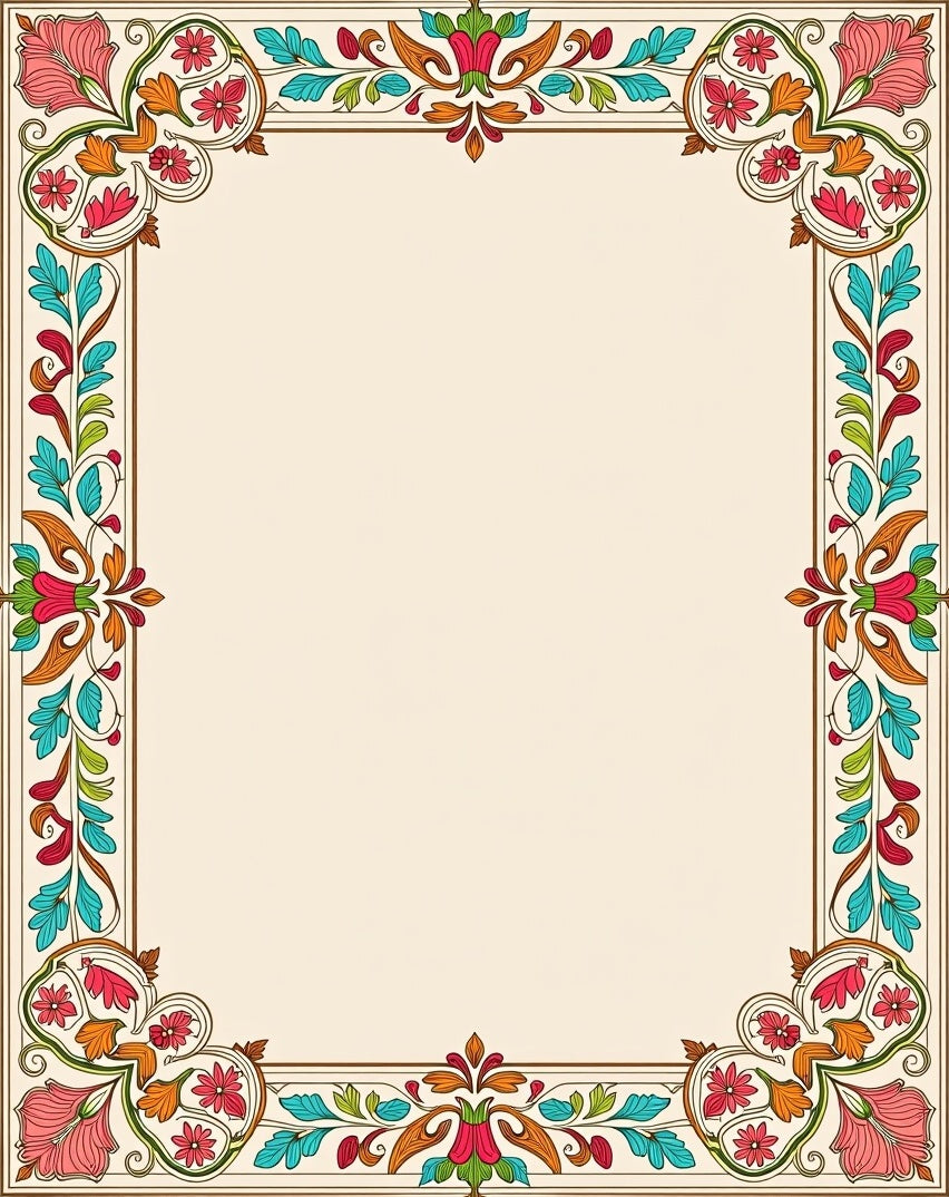 Vibrant Floral Scrollwork Border Design Rug