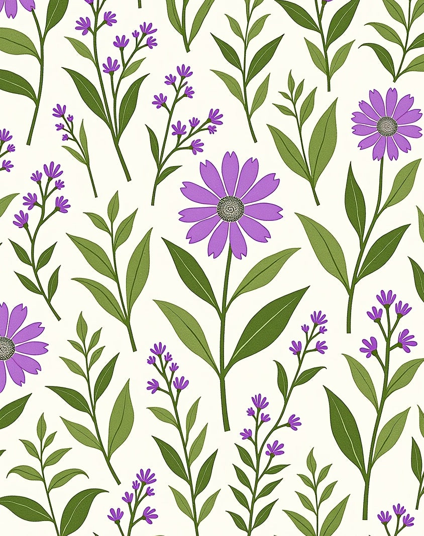 Purple Floral Branch Pattern Rug