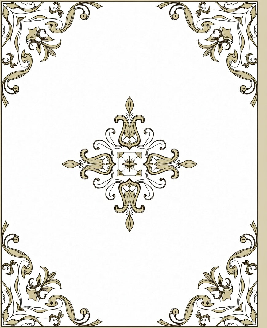 Golden Baroque Floral Scroll Pattern Rug