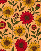 Sunny Bloom Pattern Red Yellow Flowers Rug