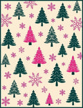Whimsical Green Pink Trees Snowflakes Rug