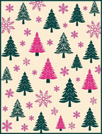 Whimsical Green Pink Trees Snowflakes Rug
