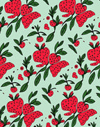 Red Strawberry Green Leaf Pattern Rug