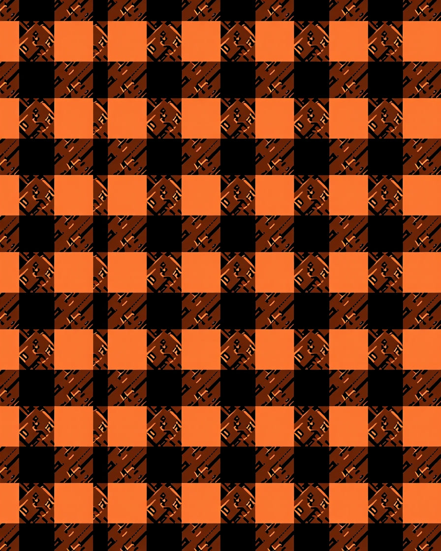 Checked Orange Black Abstract Print Rug