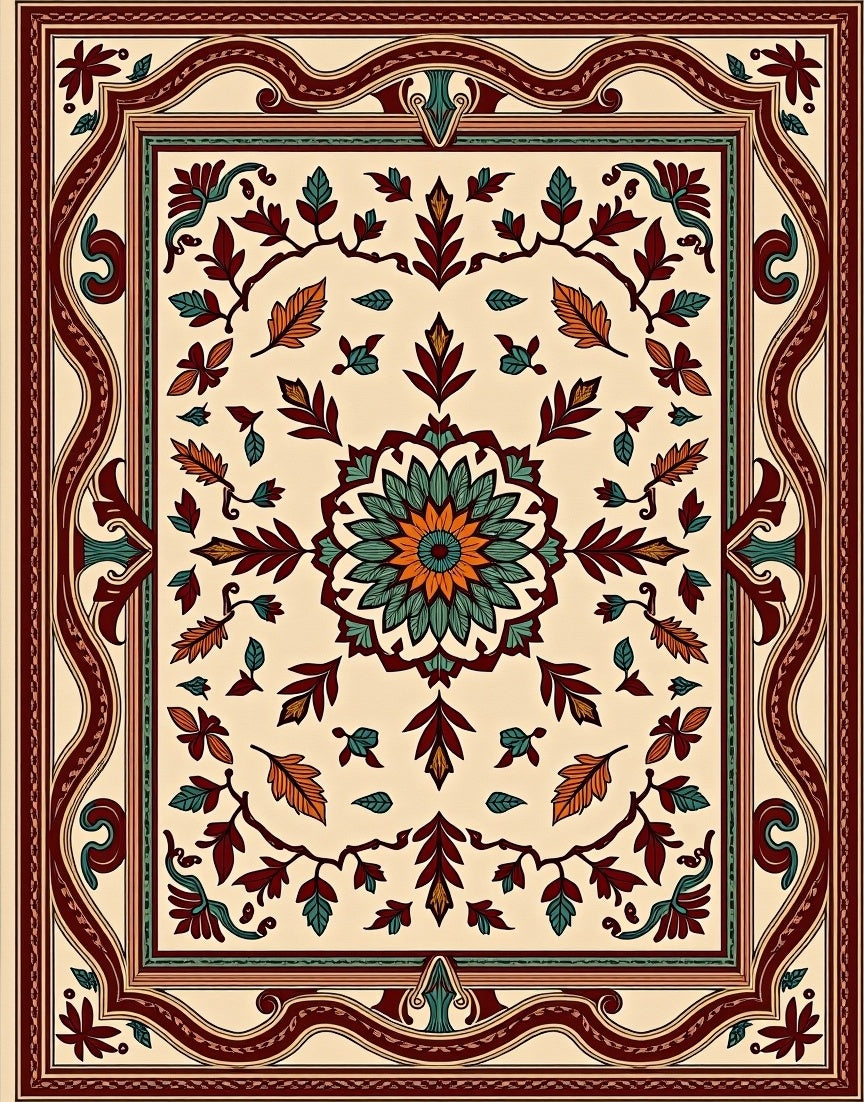 Botanical Medallion Floral Pattern Rug