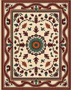 Botanical Medallion Floral Pattern Rug