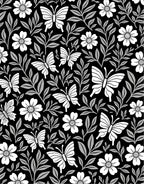 Chic Black White Butterfly Floral Design Rug