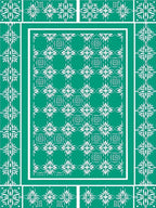 Green White Floral Geometric Pattern Rug