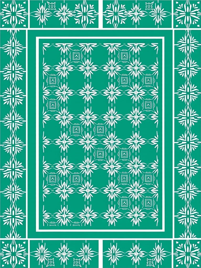 Green White Floral Geometric Pattern Rug