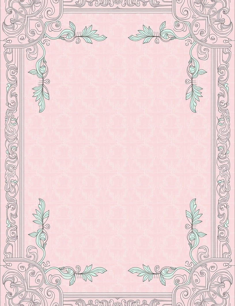 Pastel Pink Ornate Floral Frame Rug