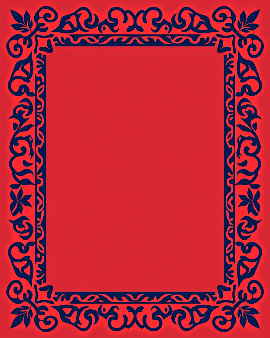Ornate Red And Blue Floral Border Design Rug