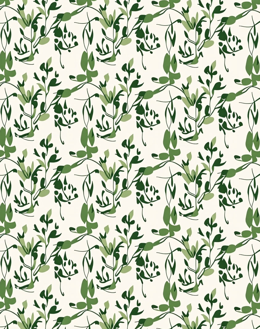Green Botanical Leaf Pattern Rug