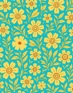 Golden Floral Pattern On Aqua Background Rug