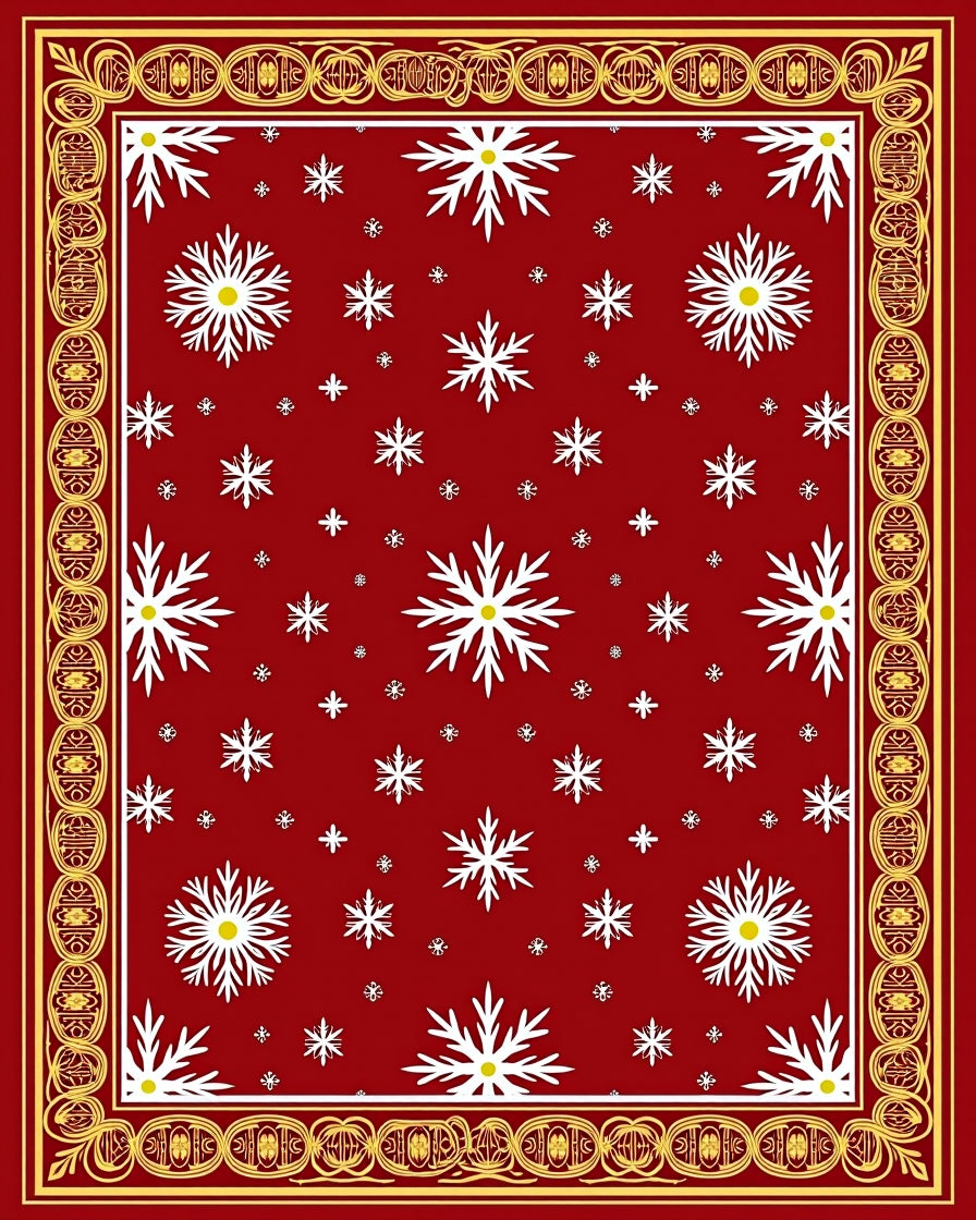 Red Snowflake Pattern with Gold Border Rug