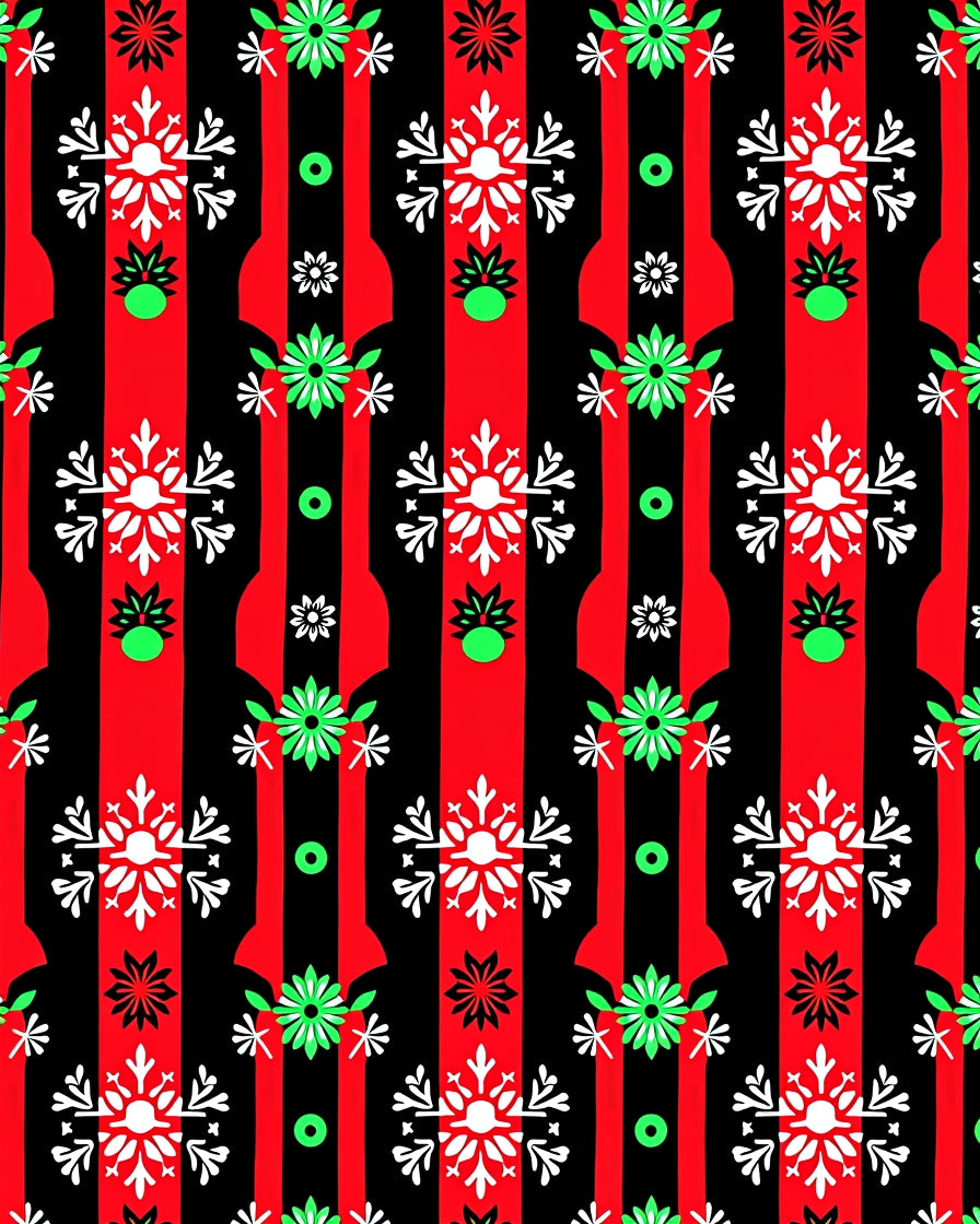 Festive Stripe Snowflake Floral Design Rug