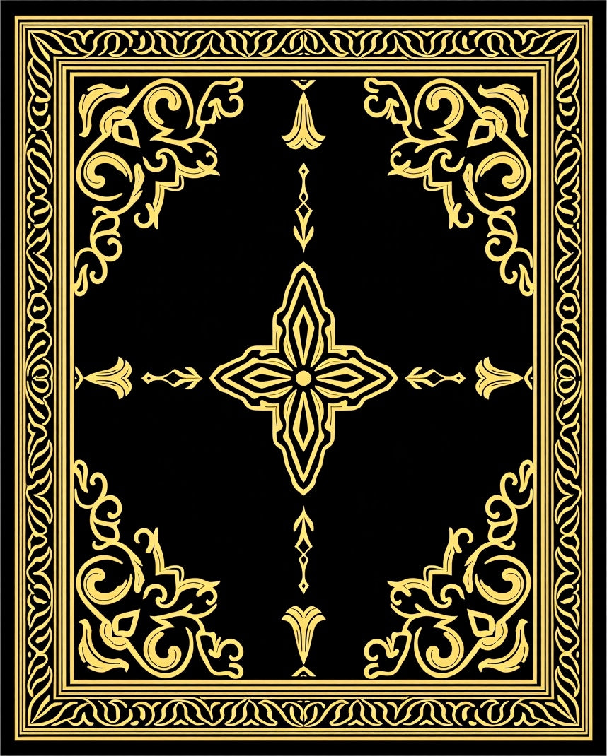 Black Gold Ornate Scroll Pattern Rug